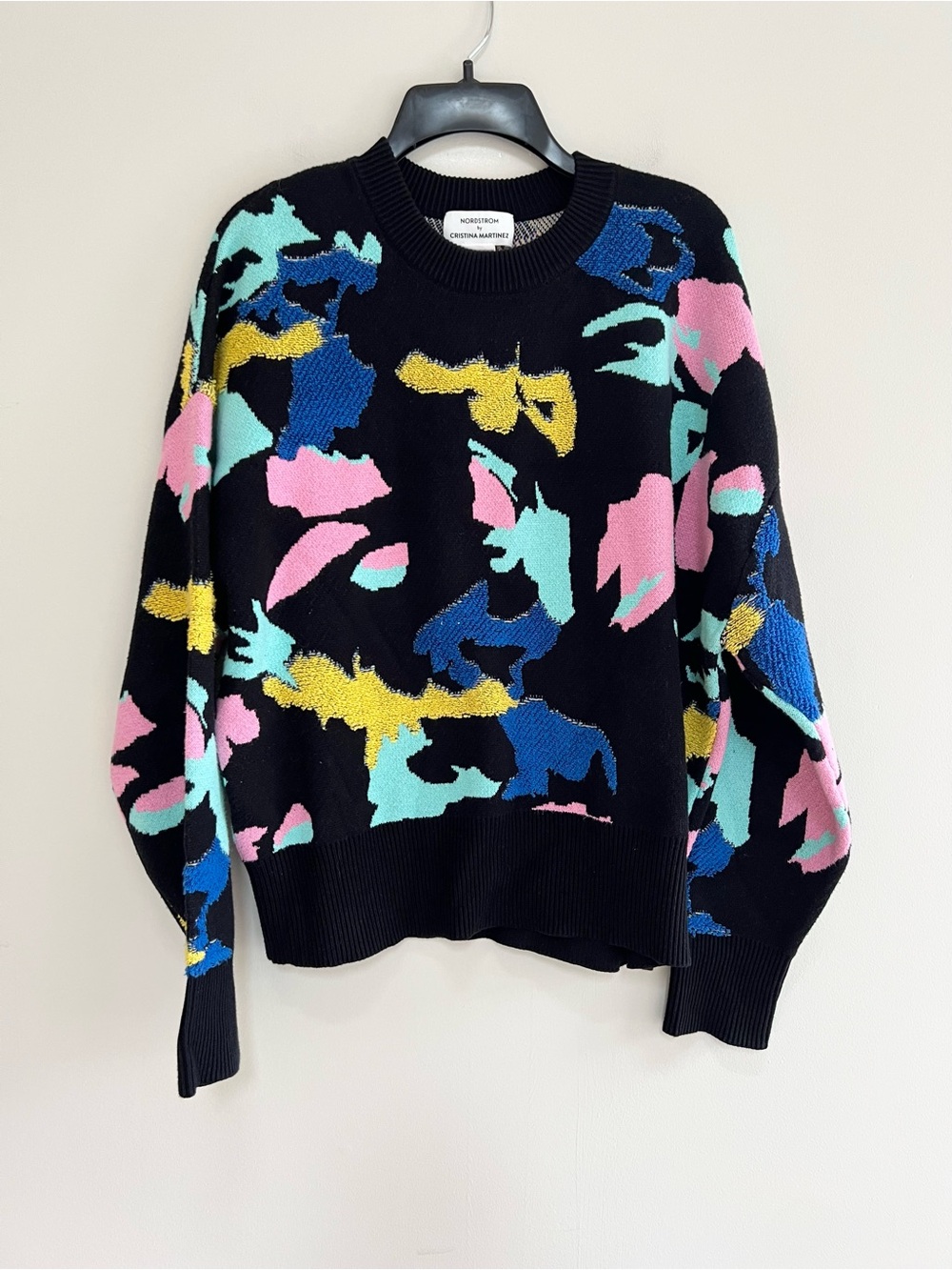 Nordstrom Cristina Martinez Cotton Cashmere Crewneck 3D Abstract Art Sweater, M